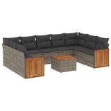 Cumpara ieftin Set mobilier de gradina cu perne, 10 piese, gri, poliratan
