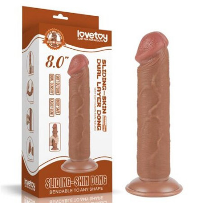 Dildo Realist Sliding Skin Dual Layer, TPE, Maro Deschis, 20 cm foto