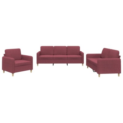 Set canapea cu perne, 3 piese, rosu vin, material textil foto