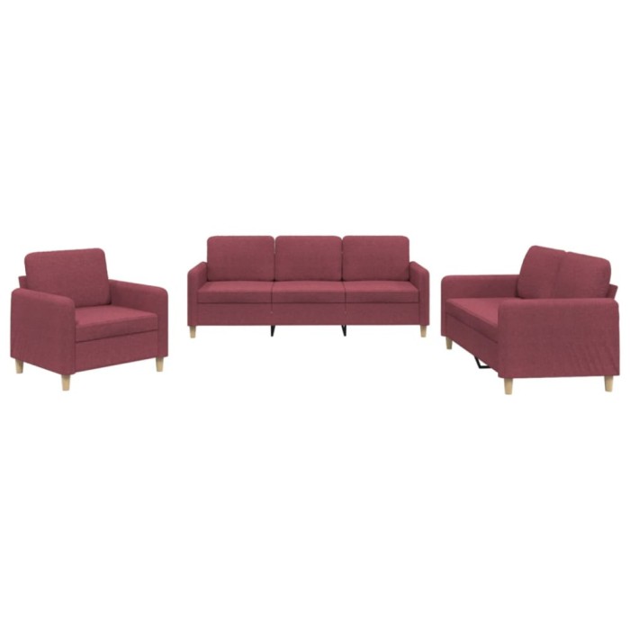 Set canapea cu perne, 3 piese, rosu vin, material textil