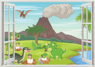 Sticker decorativ, Lumea Dinozaurilor, Verde, 90 cm, 8479ST-1 foto