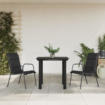 vidaXL Set mobilier de grădină, 3 piese, negru, textilenă și oțel foto