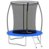 Trambulina copii vidaXL 183x52 cm, 80 kg, cu plasa siguranta, scara si copertina ploaie, albastru/gri/negru