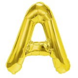 Balon folie metalizata litera a, flippy, 40 cm, umflati cu heliu sau aer, ambalaj individual, pai inclus, auriu