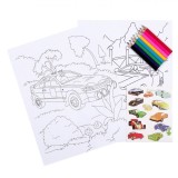 Set Colorat, Model Mașini, 8 Creioane, Autocolante, Multicolor, 2 Bucăți, Oem