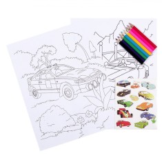 Set Colorat, Model Mașini, 8 Creioane, Autocolante, Multicolor, 2 Bucăți