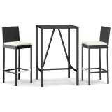 Cumpara ieftin Set mobilier bar de gradina cu perne, 3 piese, negru, poliratan