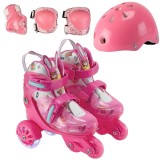 Set de role incepatori, Action One, roti luminoase, cu casca, protectii si geanta de transport, S (31-34), Roz