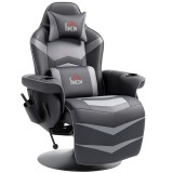 HOMCOM Fotoliu de gaming, funcție de masaj, spătar reglabil, suport pentru picioare, p&acirc;nă la 120 kg, cadru din oțel, piele ecologică, Gri | Aosom Roma