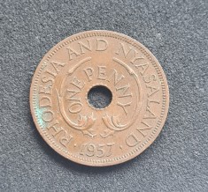 Rhodesia and Nyasaland One Penny 1956 patata foto