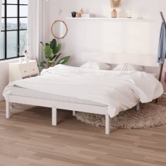 vidaXL Cadru de pat King Size, alb, 150x200 cm, lemn masiv de pin 810153