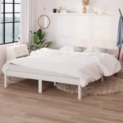 vidaXL Cadru de pat King Size, alb, 150x200 cm, lemn masiv de pin foto