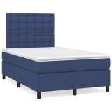 VidaXL Pat box spring cu saltea, albastru, 120x190 cm, material textil