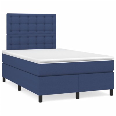 vidaXL Pat box spring cu saltea, albastru, 120x190 cm, material textil 3269915 foto