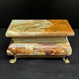 Cutie decorativă pentru bijuterii din piatră de onix, cu interior verde din catifea &ndash; Pakistan