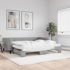 vidaXL Pat de zi cu extensie și saltele, gri deschis 100x200 cm textil