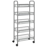 Carucior de bucatarie, 5 niveluri, gri, 46x26x105 cm, fier
