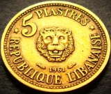 Cumpara ieftin Moneda exotica 5 PIASTRES - LIBAN, anul 1961 * cod 313, Asia