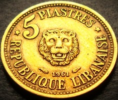 Moneda exotica 5 PIASTRES - LIBAN, anul 1961 * cod 313