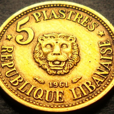 Moneda exotica 5 PIASTRES - LIBAN, anul 1961 * cod 313