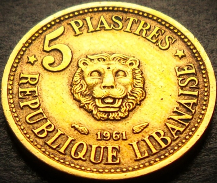 Moneda exotica 5 PIASTRES - LIBAN, anul 1961 * cod 313