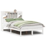 Cumpara ieftin Pat cu biblioteca fara saltea, alb, 135x190 cm, lemn masiv pin