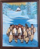 Copii colindatori maramureseni, pictat pe panza 40x50 cm