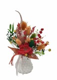 Marturie Martisor tip magnet de frigider cu floare de cires si plante naturale uscate - Portocaliu Verde Alb