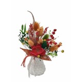 Marturie Martisor tip magnet de frigider cu floare de cires si plante naturale uscate - Portocaliu Verde Alb