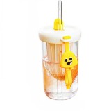 Pahar din silicon, cu capac si pai, pentru copii, flippy, anti-cadere, compartiment pentru fructe/ceai/gheata, rezistent la temperaturi inalte, 500ml,