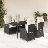 VidaXL Set mobilier de grădină cu perne, 5 piese, negru, poliratan