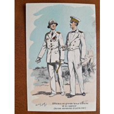 Desen Officiers en grande tenue blanche et en spencer, 1935