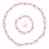 Set Bijuterii Copii: Colier, Brățară, Inel - Stele &amp; Mărgele Roz Multicolor - Plastic, 3 Piese - Cadou Fetițe