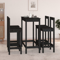 Set mobilier de bar, 5 piese, negru, lemn masiv de pin GartenMobel Dekor