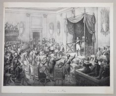 CONFEDERATION DE RHIN ( PROCLAMAREA DE CATRE NAPOLEON A STATULUI CONFEDERATIA RINULUI ) , LITOGRAFIE de C. MOTTE , MONOCROMA, MIJLOCUL SEC. XIX foto
