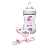 Set cadou Philips Avent pentru fete, biberon, suzeta si clema pentru suzeta, SCD628/01