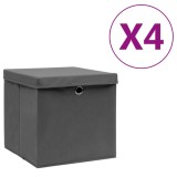 VidaXL Cutii depozitare cu capac, 4 buc., gri, 28x28x28 cm