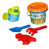 Kit joaca plaja cu galetusa strecuratoare, stropitoare, strecuratoare si forme nisip, Dino Fun, plastic, galben