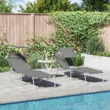 VidaXL Set de șezlonguri pliabile 2 pcs cu copertină gri din țesătură Oxford 600D