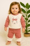 Costumas fetite, roz cu blanita si imprimeu iepuras (Marime Disponibila: 6-9