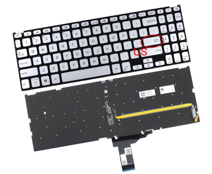 Tastatura Asus Argintie 0KN1-AH5BG12 iluminata layout US fara rama enter mic, 0KNB0-560DFR00 iluminata layout