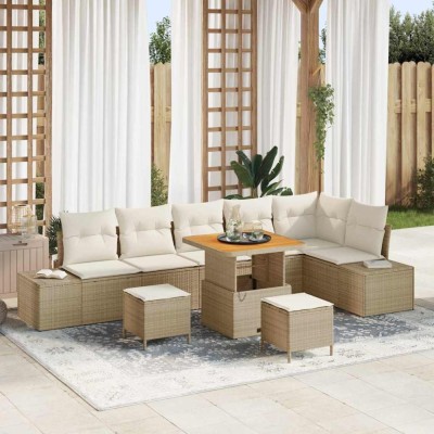 vidaXL Set de canapele pentru grădină cu pernă 9 pcs Bej Rattan poli foto