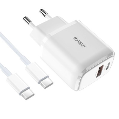 Incarcator Tech-Protect C20w mini alb type c usb + cablu type c foto