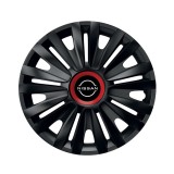 Cumpara ieftin Set 4 Capace Roti pentru Nissan Nou, model Royal Black Cu Inel Rosu, R16, NISSAN