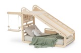 Cumpara ieftin Pat Montessori din lemn MiniSleepy MamaToyz, cu tobogan, tabla de scris, masuta si leagan, Natur