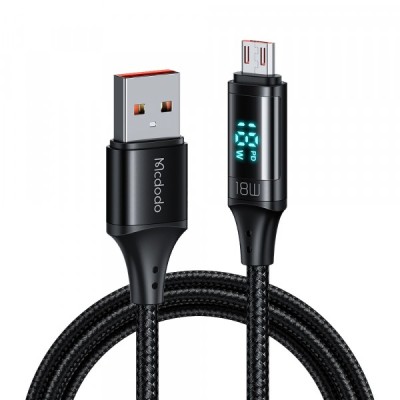 Cablu Date si Incarcare USB-A - microUSB McDodo CA-1070 Display, 18W, 1.2m, Negru foto