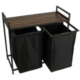 Cos Rufe Dublu LOFT cu Raft Lemn, Negru, Oem, Otel, MDF, Poliester, 74x68x33.5cm