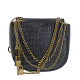 Geanta crossbody neagra cu aspect piele de sarpe