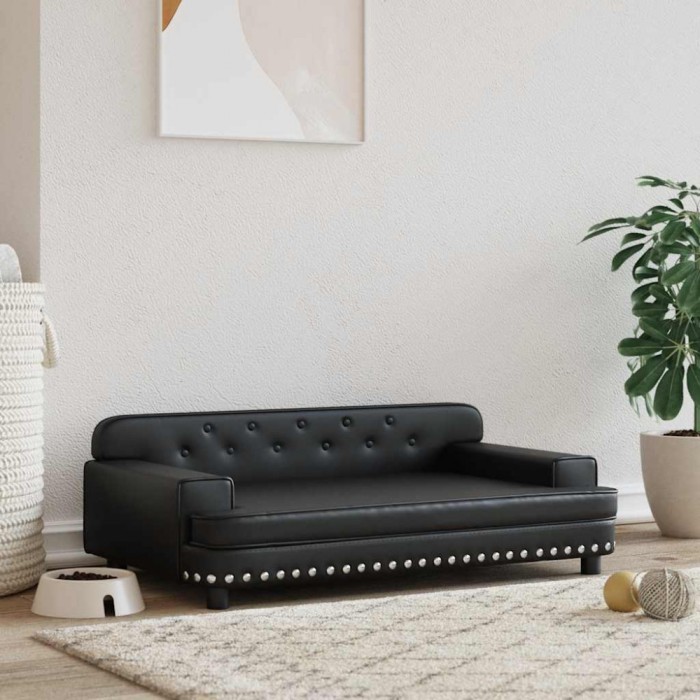 Pat de c&acirc;ini, negru, 90x53x30 cm, piele ecologică