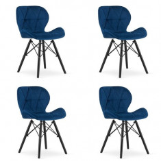 Set 4 scaune stil scandinav, Artool, Lago Velvet, catifea, lemn, bleumarin si negru, 47x52x73.5 cm GartenVIP DiyLine